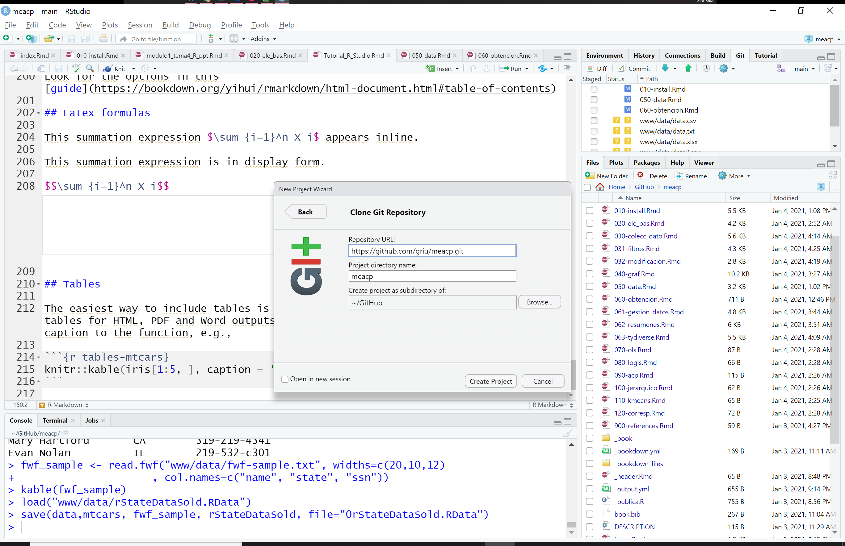 Crear proyecto Git del Curso (Fuente: Elaboración propia).